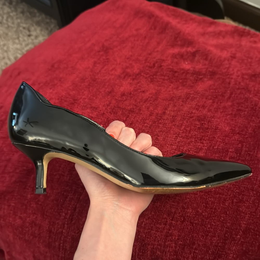 Marc Fisher Black Patent Leather Pointed-Toe Kitten Heels - Women's Pumps - Picture 5 of 10